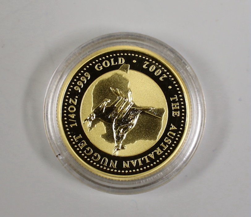 A cased Westminster Mint 2002 Australian 1/4 oz gold kangaroo nugget $25
